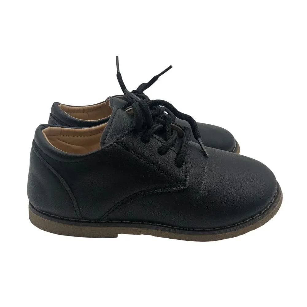 Neckior Little Boys Size 11 Dress Shoes Black‎ Faux Leather Lace Up Round Toe
